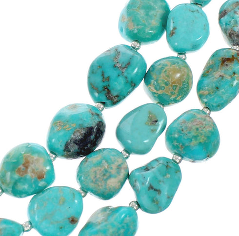 Navajo 3-Strand Sterling Silver Kingman Turquoise Bead Necklace NX11649